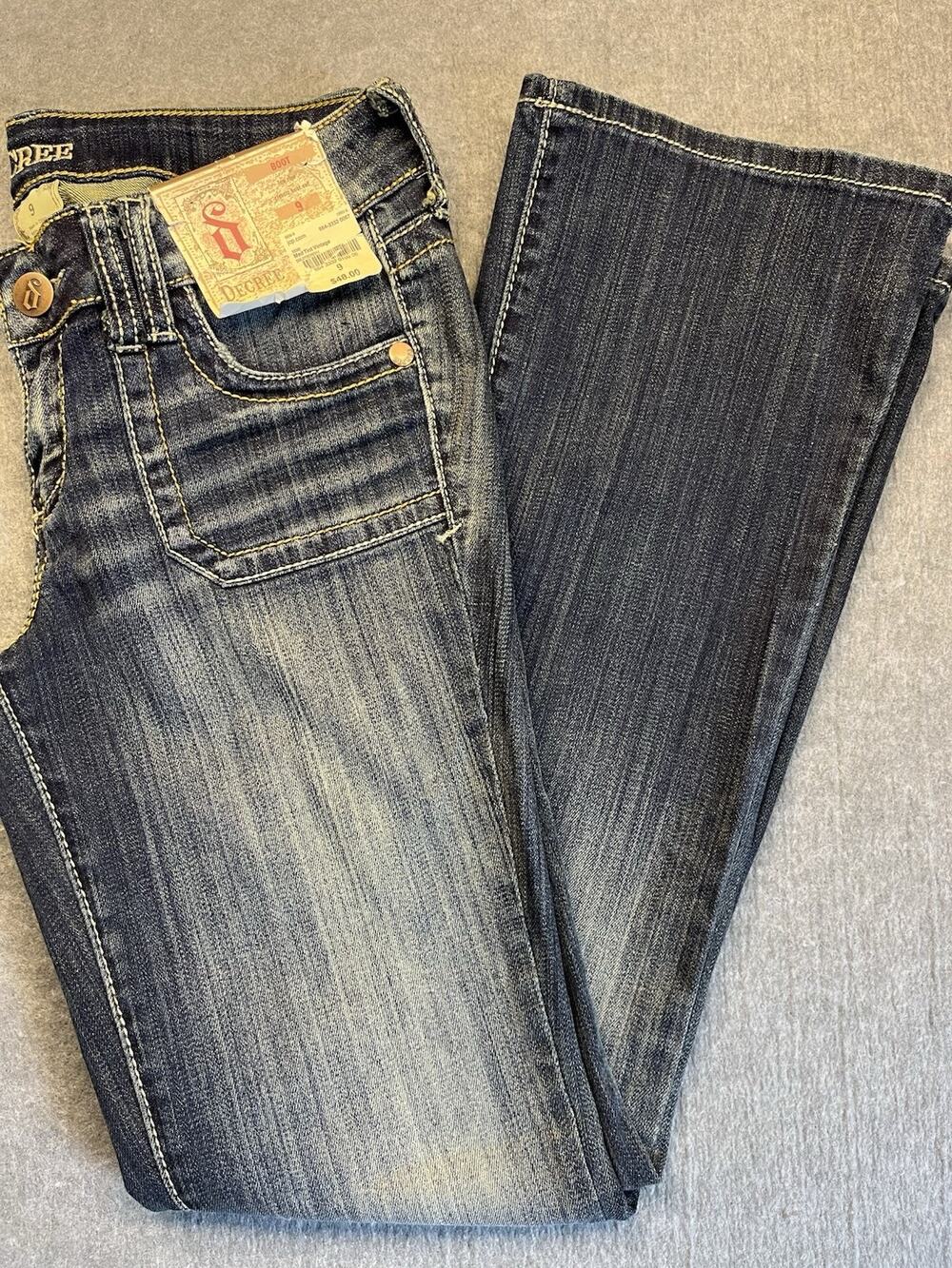 NWT Y2K Decree Low Rise Bootcut Jeans Juniors 9 Dark Wash Flap Pocket 2000s